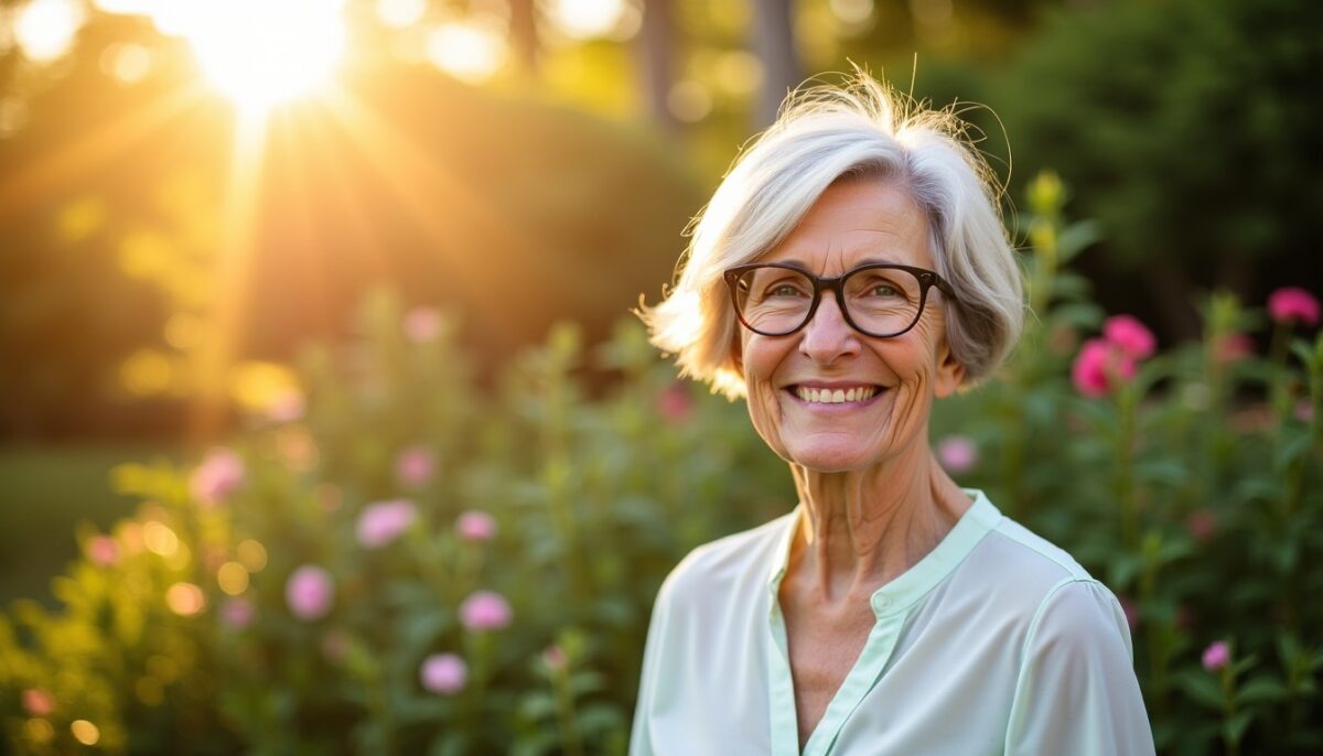 Styles de coupes courtes tendance pour femmes de 70 ans portant des lunettes
